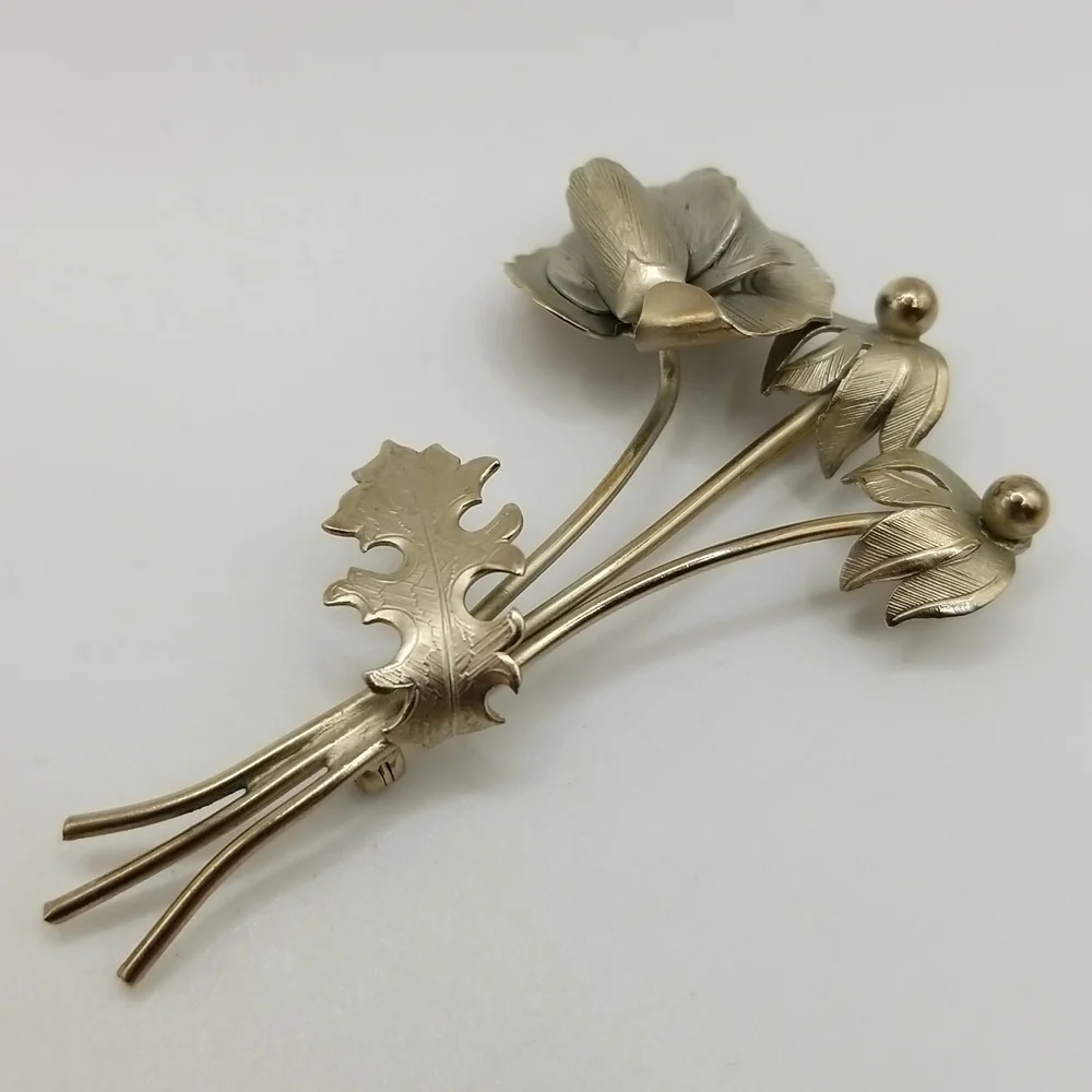 GioVanni Di Rocco Silver Tone Metal Wild Flower Pin Brooch Realistic Signed 70s